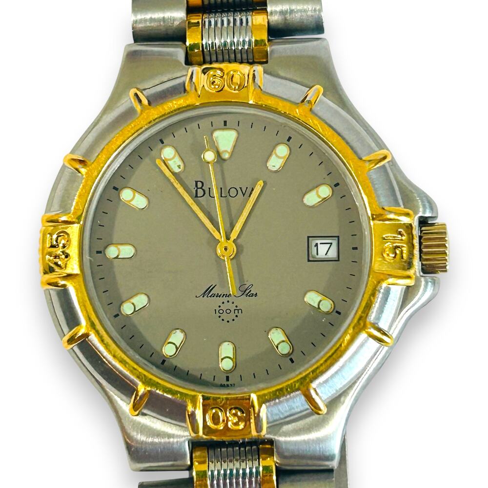 Bulova Marine Star Ladies Watch Two Tone 36mm Quartz Bracelet 98B37 Vintage